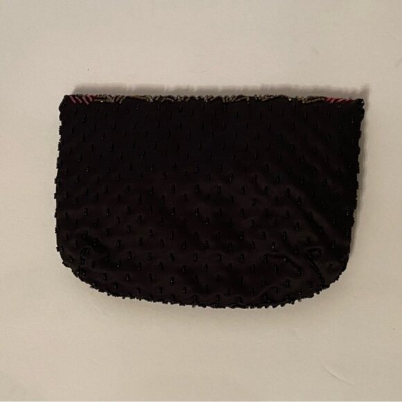 VINTAGE HANDMADE BAG CROSSBODY SHOULDER BEADED BLACK BROWN GOLD RED LONG STRAP - Picture 7 of 14